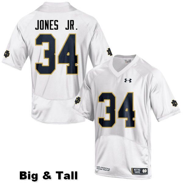 Men's NCAA Notre Dame Fighting Irish #34 Tony Jones Jr. Stitched College Under Armour Authentic White Big & Tall Football Jersey MU10E33XQ